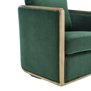 English Elm Corduroy Swivel Barrel Chair with Sturdy Wood Frame & Metal 360° Base, Plush Corduroy Comfort Pop Emerald W395P220271