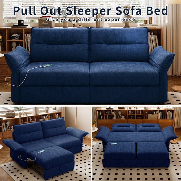 English Elm This Fleece Convertible Sleeper Sofa Unfolds Into a Full Bed for Guest Rooms Blue W3820S00041