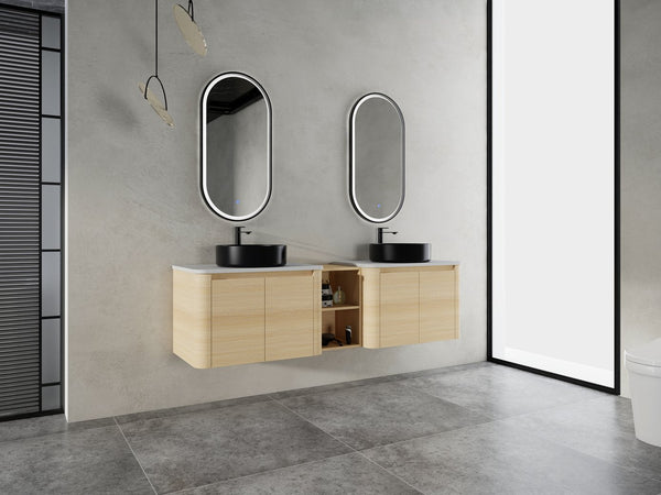English Elm 72'' Wall-Mounted Bathroom Vanity With Elegant Ceramic Sink, Smart Storage, Soft-Close Doors & More W999S00478
