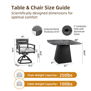 English Elm 5-Piece Outdoor Pedestal Dining Set With Swivel Rockers, Sintered Stone Table, Sunbrella Cushions & More! W1886S00032