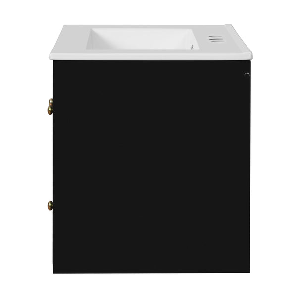 English Elm 24" Modern Wall-Mount Bathroom Vanity with Ceramic Sink, Glass Door Cabinet, 2 Drawers, Soft-Close Black N710P286704B