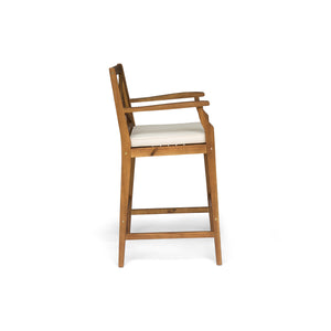 English Elm Christopher Knight Home® - PERLA Acacia Wood Outdoor Barstool Set of 2 with Water-Resistant Cushions, Cross-Back Farmhouse Charm Brown 63748.00CRM