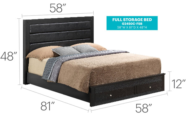 English Elm Sleek Black Storage Bed with Ample Built-In Drawers, Durable Particle Board, 48"H x 58"W x 81"D Elegance B078S00253