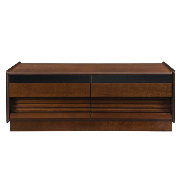 English Elm U-Can Stylish Rectangle Coffee Table With 4 Drawers & 2 Shelves, Elegant Fluted Design For Living Room N724P286421D-GIGA