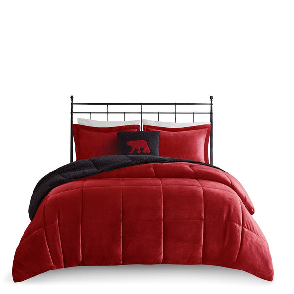 English Elm King Alton Plush-to-Sherpa Down Alternative Comforter Set — Reversible Cozy Berber, Hypoallergenic, OEKO-TEX Certified, Machine Washable Red+Black 22.44 L x 20.87 W x 15.35 H B035100472