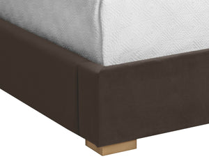 Sunpan Mabel Bed - King Size - Luxurious Meg Dark Brown Upholstered Design With Gold Feet & No Box Spring Brown Fabric 111924
