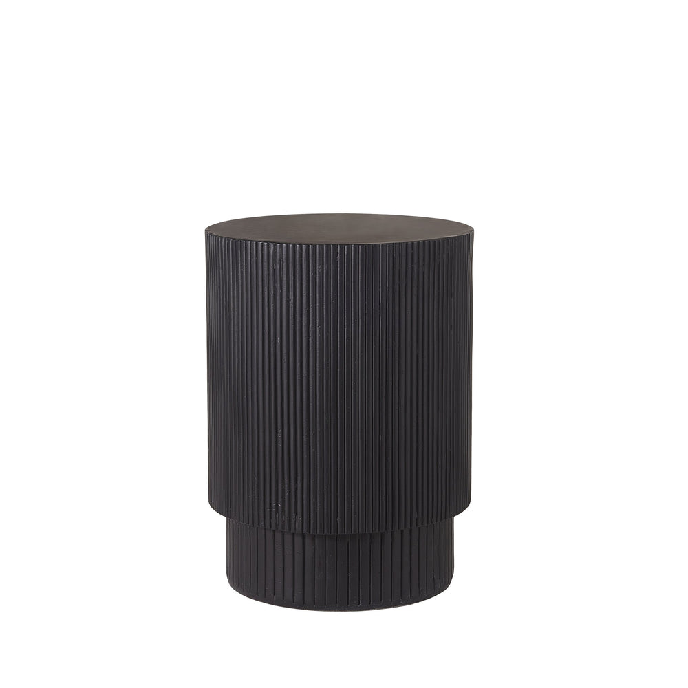 English Elm Handmade Mgo Ribbed Cylinder Side Table Black Concrete Finish Indoor Outdoor Use N772P261960B