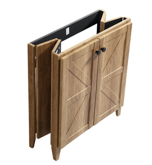 English Elm 30 Inch Floating Bathroom Vanity Fluted Wood Grain Front with Ceramic Integrated Sink Golden Oak W3520S00033