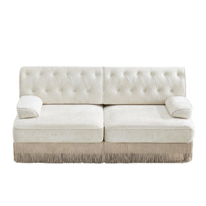 English Elm Soft Fleece Chesterfield Sectional Sofa Tufted Modular Design with Tassel Fringe Skirt W714S01680