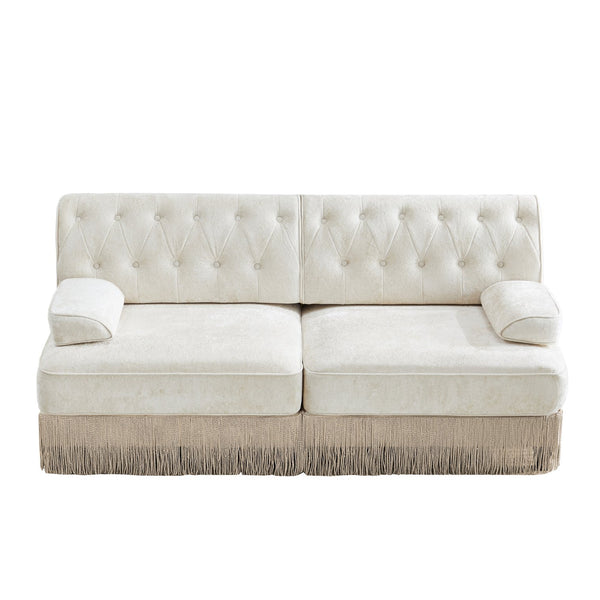 English Elm Soft Fleece Chesterfield Sectional Sofa Tufted Modular Design with Tassel Fringe Skirt W714S01680