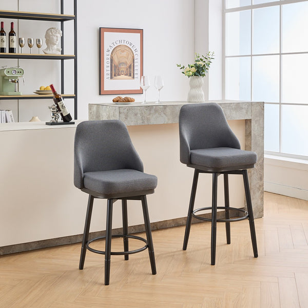 English Elm Swivel Swivel Bar & Counter Stools Set Of 2 - Adjustable 24" To 30", Dark Grey Fabric, Modern Comfort W1805P166962-GIGA