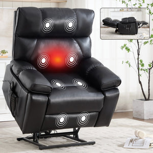English Elm Black Leatheraire Power Lift Recliner with Massage Heat and 350 Lb Dual Motor W1803P340318