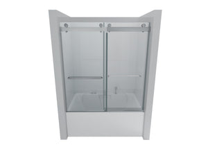 English Elm 56-60 in Frameless Bypass Tub Shower Door Soft Close Tempered Glass Brushed Nickel W1920P385329