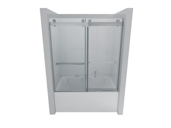 English Elm 56-60 in Frameless Bypass Tub Shower Door Soft Close Tempered Glass Brushed Nickel W1920P385329