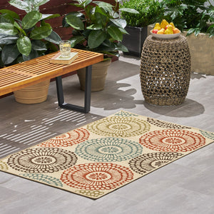 Christopher Knight Home® - Noble House - Seastar Outdoor 3'3" X 5' Medallion Area Rug, Ivory and Multi