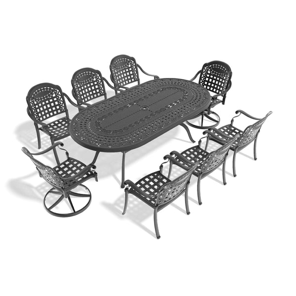 English Elm 9-Piece All-Weather Cast Aluminum Dining Set With Swivel Chairs, Cushions & Elegant Oval Table W1710S00472