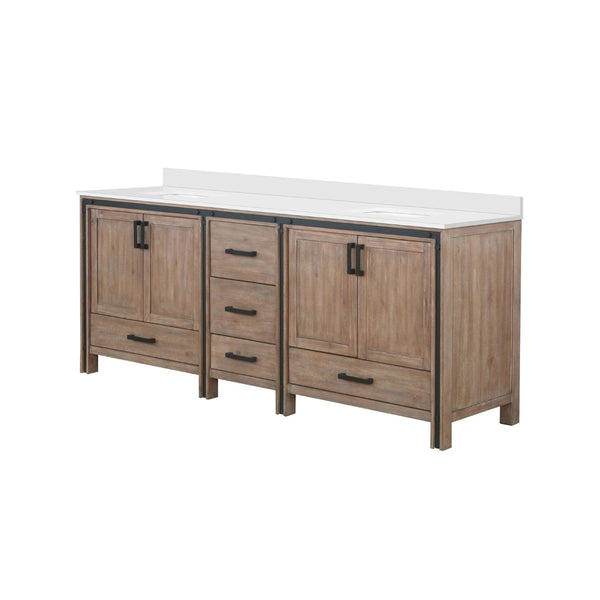 English Elm Rustic Barnwood Double Bath Vanity 84" W X 22" D With White Quartz Top – Stylish Storage & Charm B2731P260669-GIGA