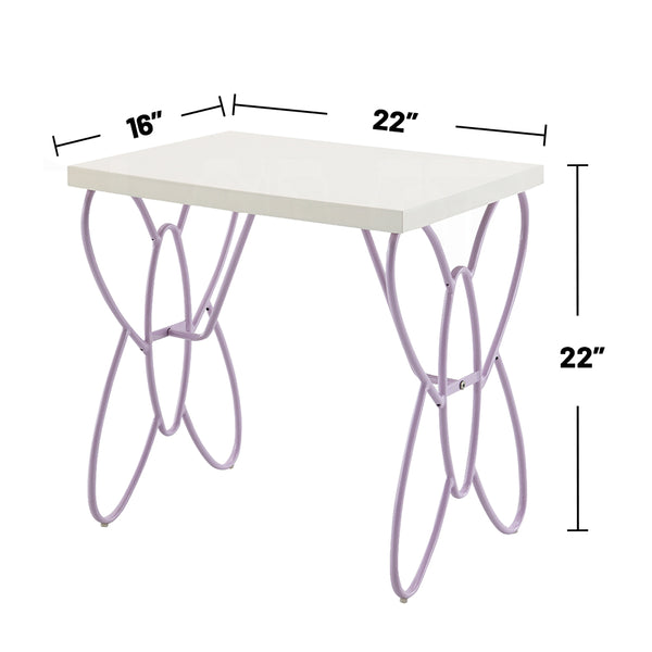 English Elm Butterfly Princess Nightstand with Crown Frame, Solid Metal White & Light Purple, Elegant Kids Storage B016P253589