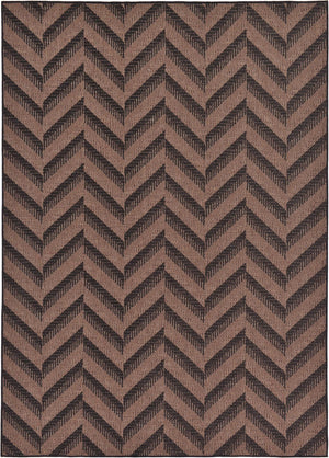 Unique Loom Outdoor Modern Chevron Machine Made Geometric Rug Brown, Brown/Black 7' 1" x 10' 0"
