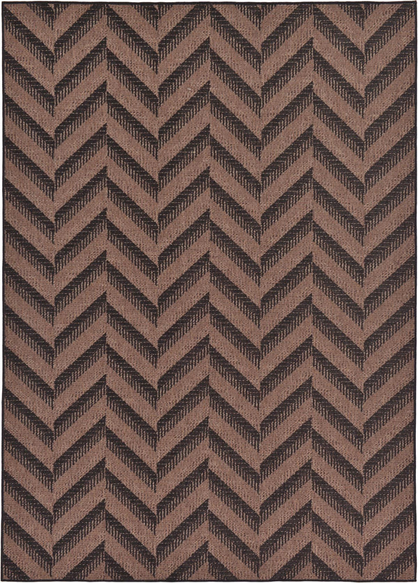 Unique Loom Outdoor Modern Chevron Machine Made Geometric Rug Brown, Brown/Black 7' 1" x 10' 0"