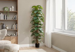 English Elm Artificial Monstera Tree 83" Tall Realistic Floor Plant with 78 Lush Leaves in Black Pot, No Maintenance Green 60 L x 15 W x 10 H B2710P287102