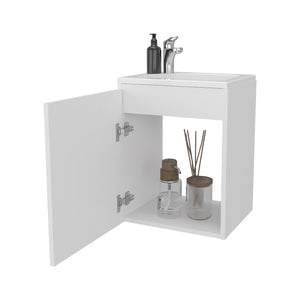 English Elm FM Modern Floating Bathroom Vanity with Integrated Sink and Soft-Close Door for Sleek Storage White 24.4 L x 20.5 W x 11 H B128P293877