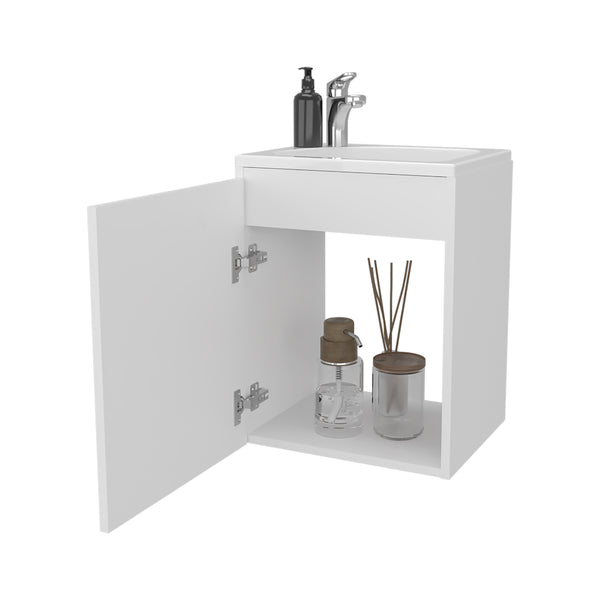 English Elm FM Modern Floating Bathroom Vanity with Integrated Sink and Soft-Close Door for Sleek Storage White 24.4 L x 20.5 W x 11 H B128P293877