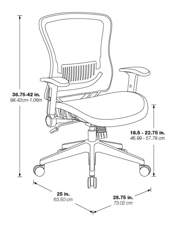 OSP Home Furnishings Dark Air Grid Mesh Manager Chair with Lumbar Support and Ergonomic Adjustable Arms 515-77N1F2
