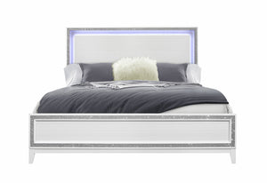 English Elm ALMERA Glam Transitional Full Bed with Crushed Crystal Trim, Solid Wood + MDF Construction, Elegant Finish White 84 L x 8 W x 3 H B201S00102