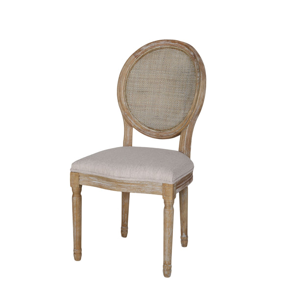 English Elm Christopher Knight Home® - DININGCHAIR Elegant Wicker & Fabric Dining Seat with Carved Legs Distressed Finish for Stylish Homes Beige 65165.00BGE