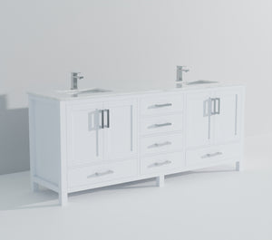 English Elm White Double Bath Vanity 84" W x 22" D with Carrara Marble Top, 14 Drawers, Soft-Close, Faucet Included B2731P259146