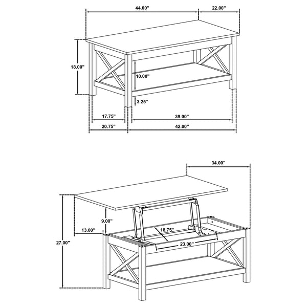 English Elm 2-piece Pine Lift Top Coffee Table Set with Storage for Farmhouse Living Rooms B016S00068