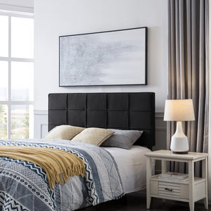 English Elm Christopher Knight Home® - Queen Tufted Linen Headboard with Piped Edges, Adjustable Height 48.5–53", Modern Waffle Stitch Plush Black 66868.00BLK