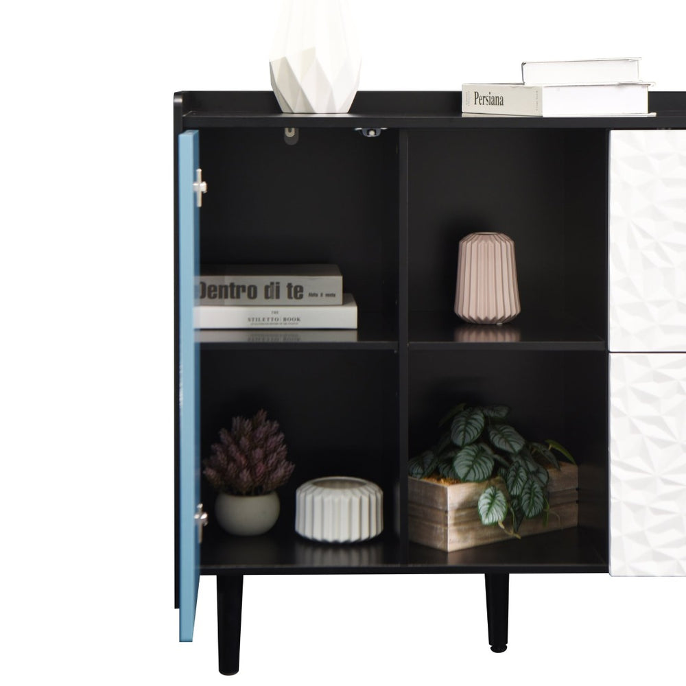 English Elm Sideboard Buffet Cabinet – Modern Black & Red Storage With 2 Drawers, Open Shelves For Stylish Organization W409P176583-GIGA