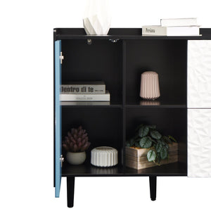 English Elm Sideboard Buffet Cabinet – Modern Black & Red Storage With 2 Drawers, Open Shelves For Stylish Organization W409P176583-GIGA