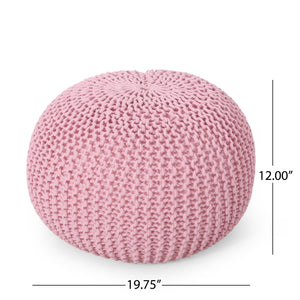 English Elm Christopher Knight Home® - KNITED Pouf Pink Cotton Knit Ottoman with Bead Filling, Modern Round Accent Seat for Cozy Contemporary Rooms 62653.00PNK
