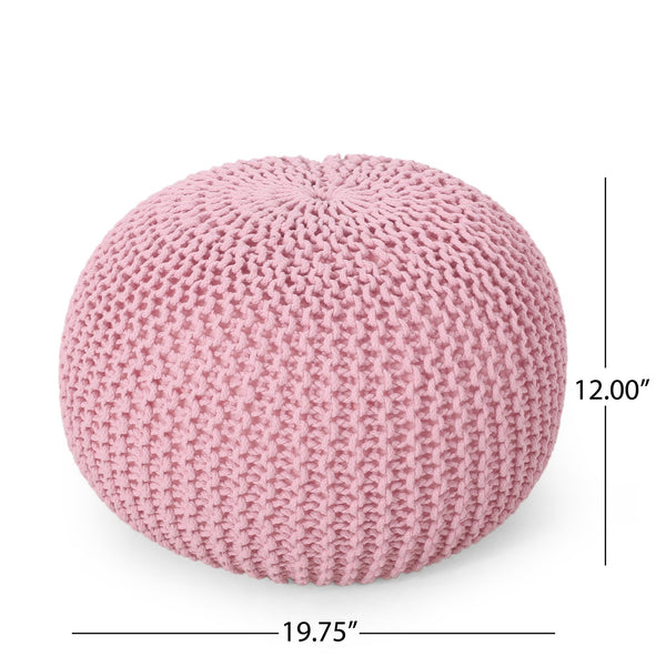 English Elm Christopher Knight Home® - KNITED Pouf Pink Cotton Knit Ottoman with Bead Filling, Modern Round Accent Seat for Cozy Contemporary Rooms 62653.00PNK