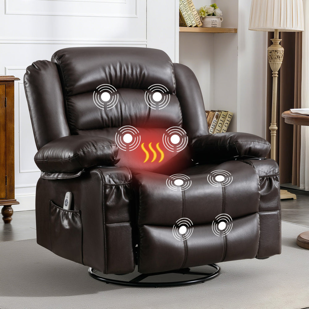 English Elm Massage Swivel Rocker Recliner with Heat Vibration, 360° Rotate, 155° Recline, USB Port, Brown W1521130741