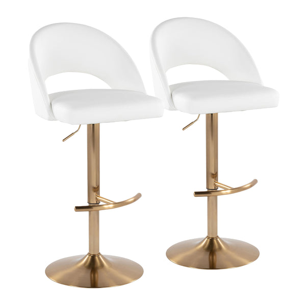 English Elm Adjustable Swivel Barstools Set of 2 Fabric Seat Black Metal Base Kitchen Counter White B202S02008
