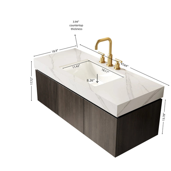 English Elm Muri Floating Bathroom Vanity Sintered Stone Top Plywood Cabinet Espresso Woodgrain W2615S00634