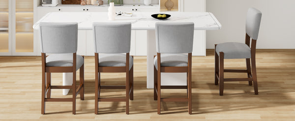 English Elm Mid Retro Counter Stools Set of 4 — Linen Upholstered Backed Bar Chairs with Solid Wood Legs, Durable 250lb Capacity Grey N752P269653E