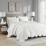 Madison Park Nala Casual 3 Piece Scalloped Edge Crinkle Microfiber Quilt Set MP13-8198 Ivory