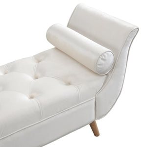 English Elm Upholstered Velvet Tufted Bench with Bolster Pillows Solid Oak Legs Bedroom Entryway N761P304407W