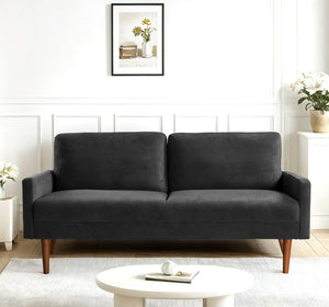 English Elm Velvet Upholstered Three Seat Sofa with Tapered Rubberwood Legs Mid Century European Style Black B2735P291964