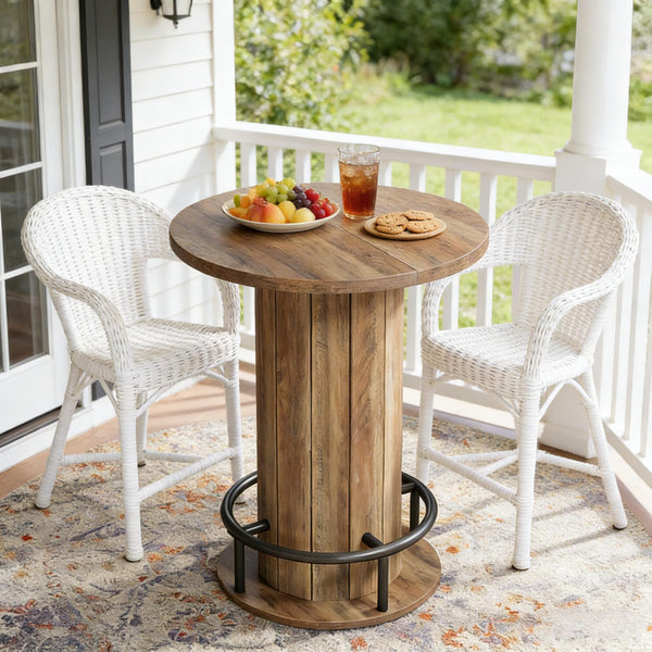 English Elm Stylish Round Coffee Table with Engineered Wood Top and Open Metal Base for Living Rooms Rustic Brown T3971P452870