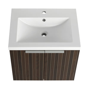 English Elm 24 Inch Silver-Brown Stripe Wall-Mounted Vanity with Resin Sink, Soft-Close Doors & Ample Storage W999P204936