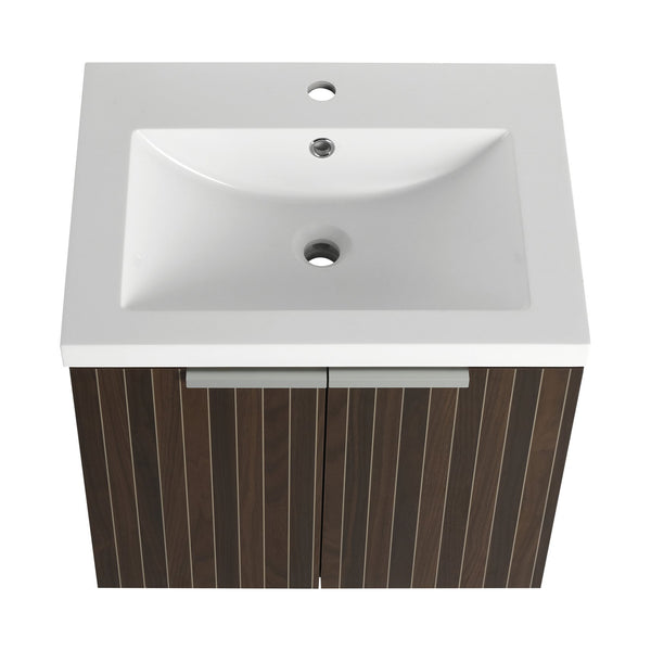 English Elm 24 Inch Silver-Brown Stripe Wall-Mounted Vanity with Resin Sink, Soft-Close Doors & Ample Storage W999P204936