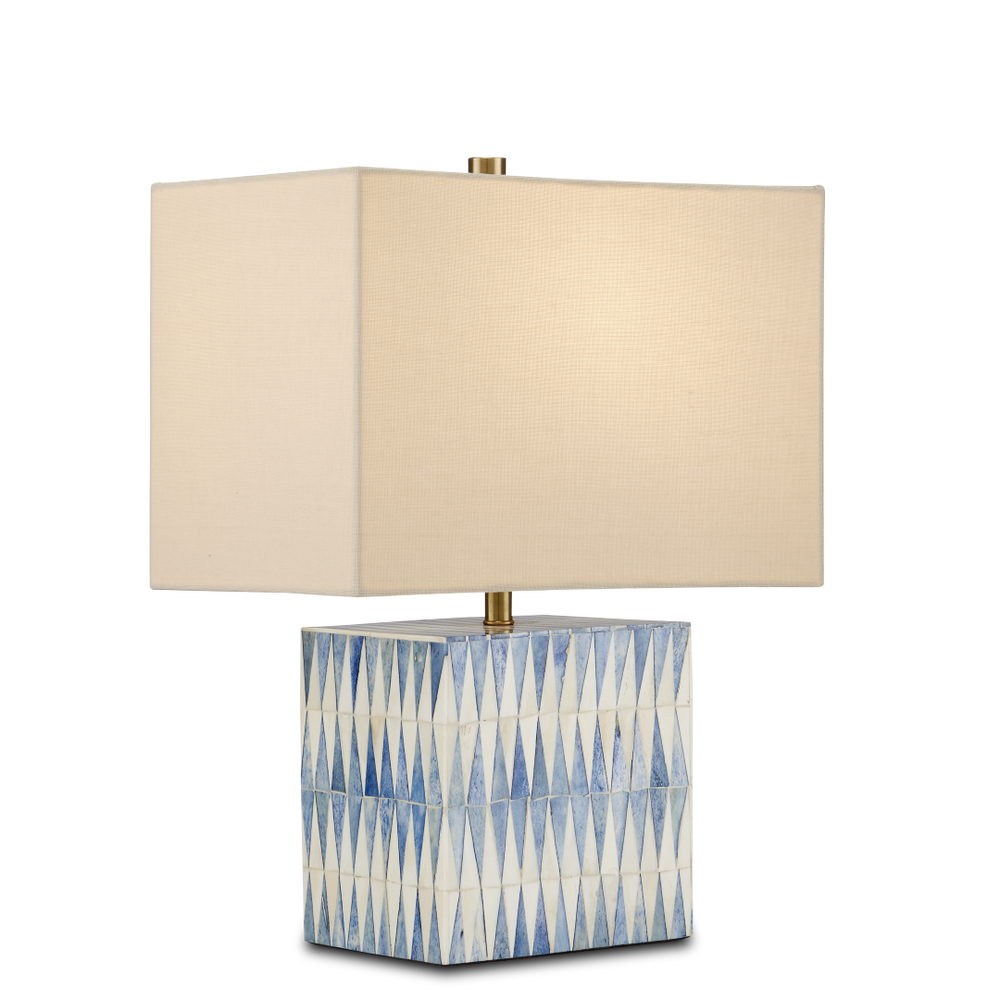 Nadene Stunning Blue & White Table Lamp – Handcrafted Bone Design with Elegant Linen Shade, 17.5" Tall