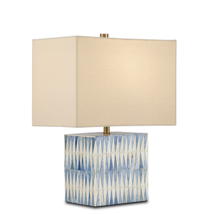 Nadene Stunning Blue & White Table Lamp – Handcrafted Bone Design with Elegant Linen Shade, 17.5" Tall
