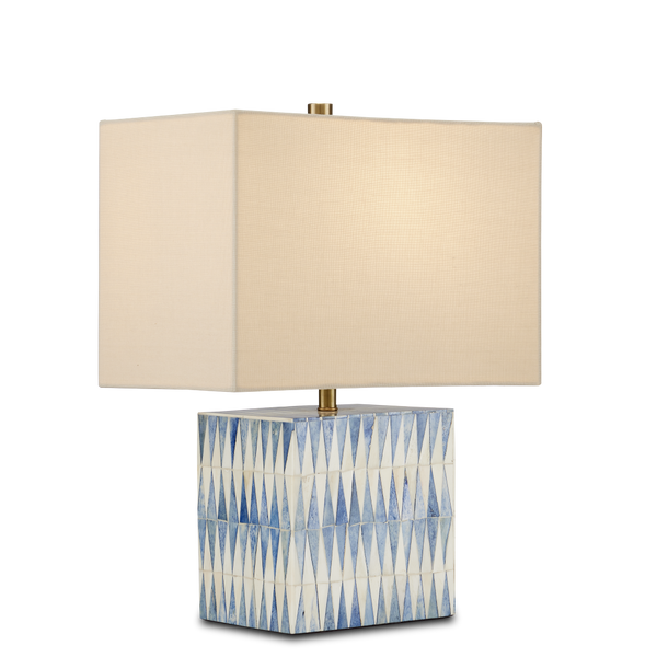Nadene Stunning Blue & White Table Lamp – Handcrafted Bone Design with Elegant Linen Shade, 17.5" Tall